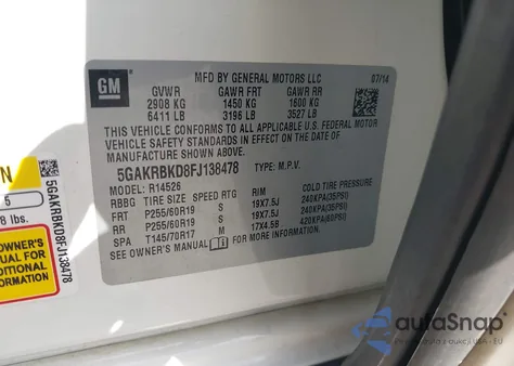 2015 Buick Enclave Leather from USA, damaged, VIN 5GAKRBKD8FJ138478